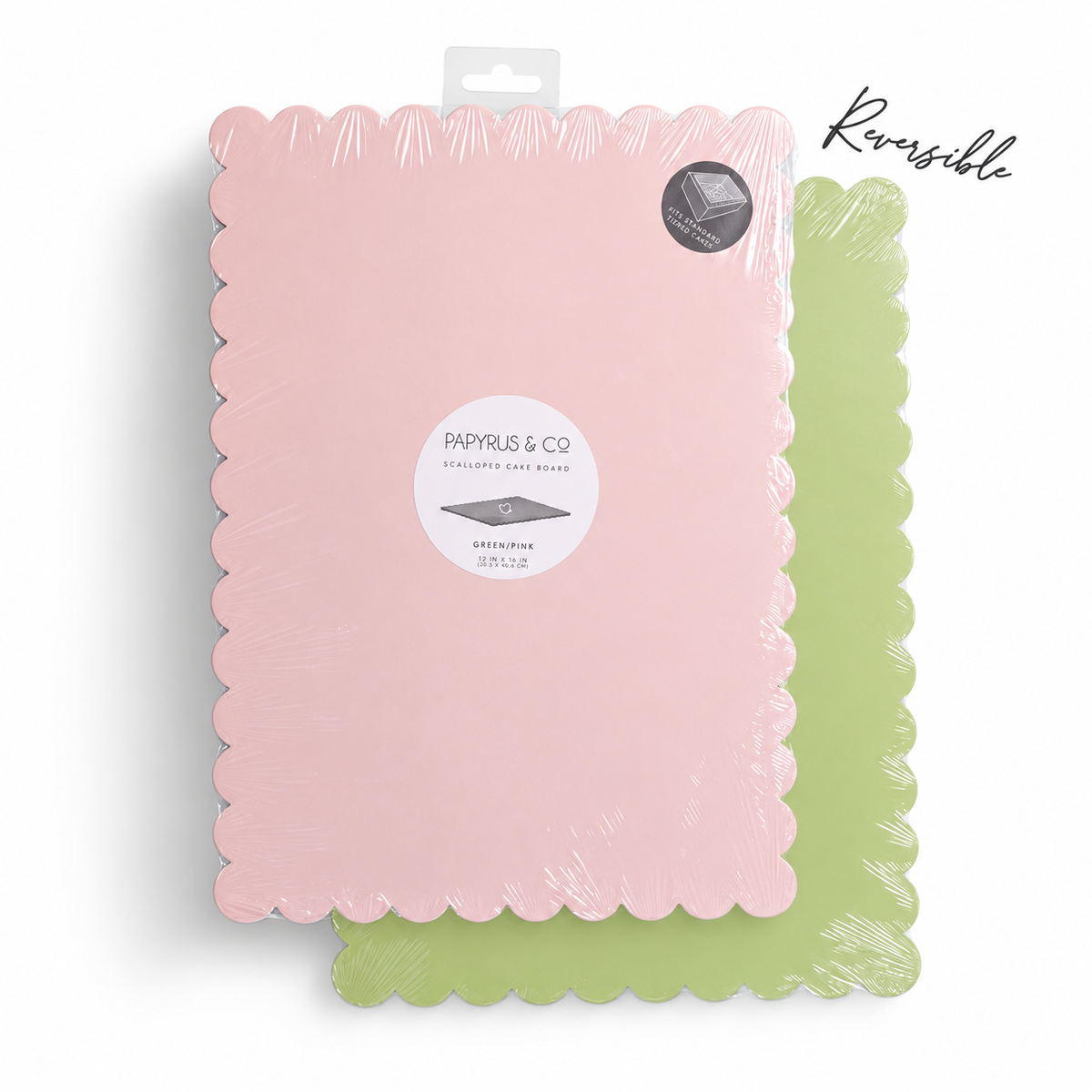 Papyrus Rectangle Dual-Colour Scalloped Cake Board - Pink & Green 14x10inch