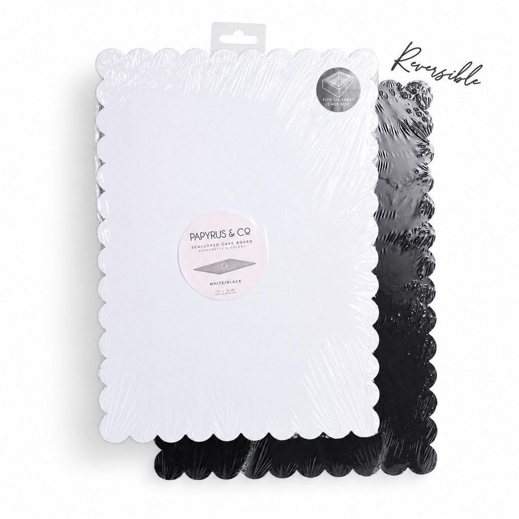 Papyrus Rectangle Dual-Colour Scalloped Cake Board - White & Black 14x10inch