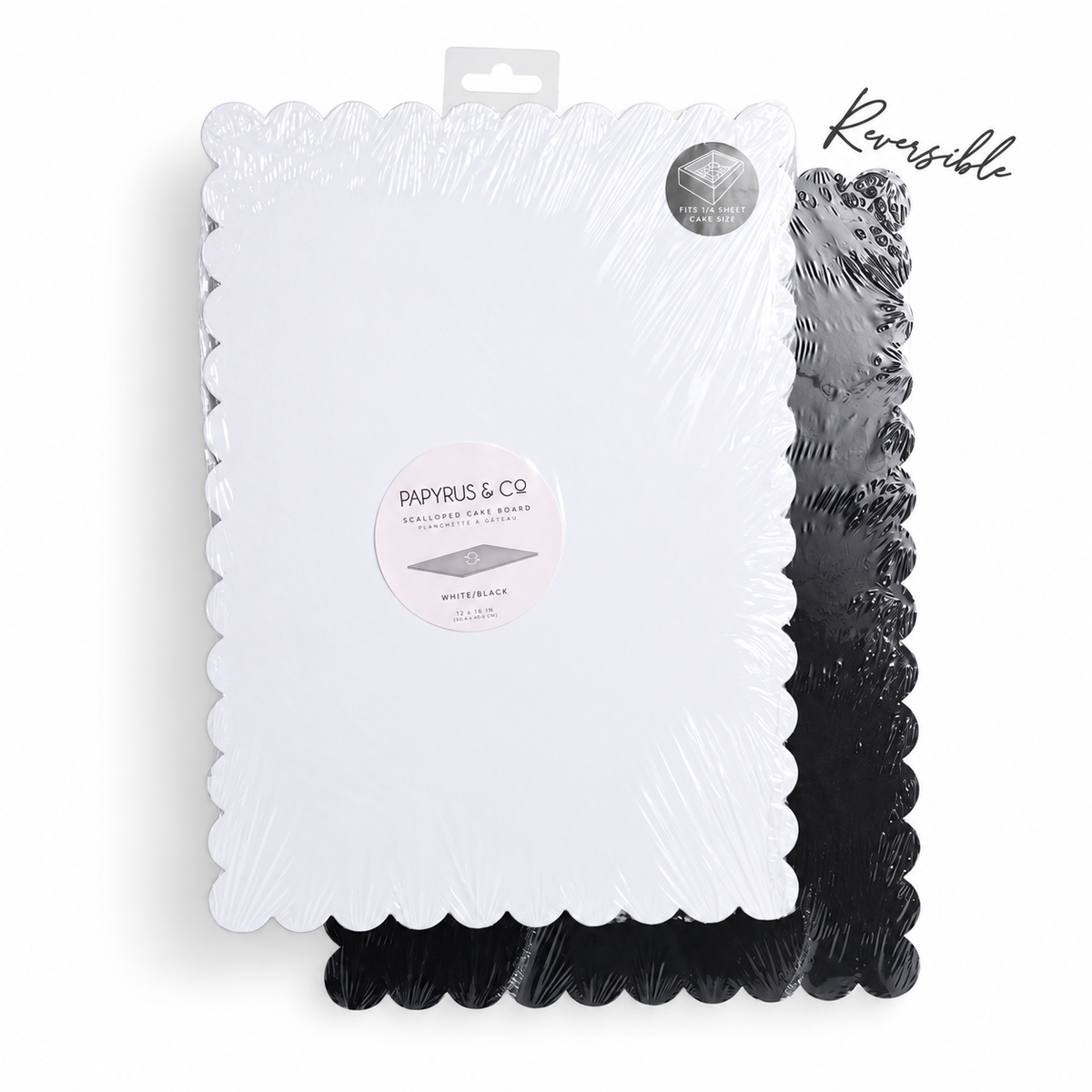 Papyrus Rectangle Dual-Colour Scalloped Cake Board - White & Black 14x10inch