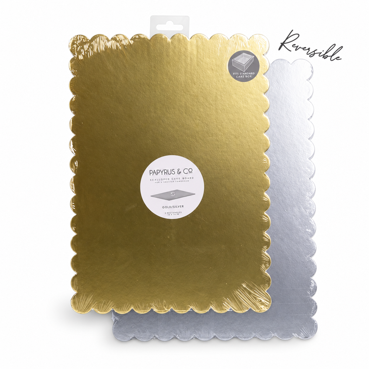 Papyrus Rectangle Dual-Colour Scalloped Cake Board - Gold & Silver 14x10inch