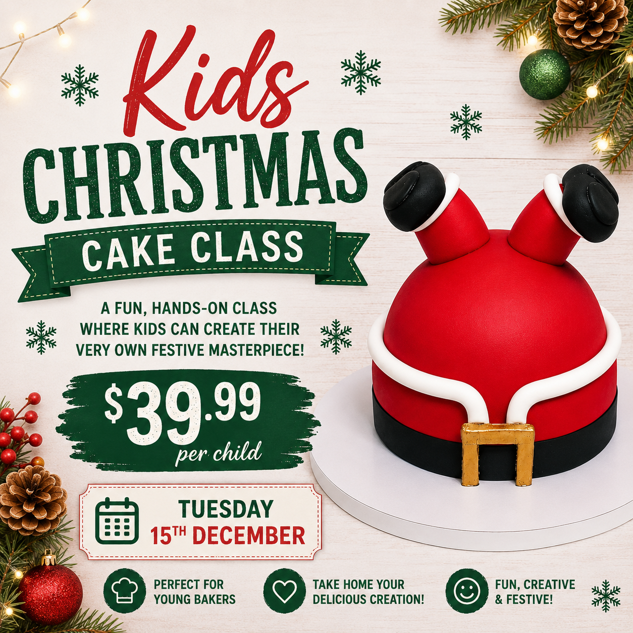 Kids Christmas Santa Cake Class Tuesday 15th December