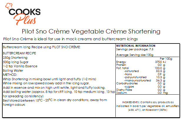 Pilot Sno-Creme Shortening 750g