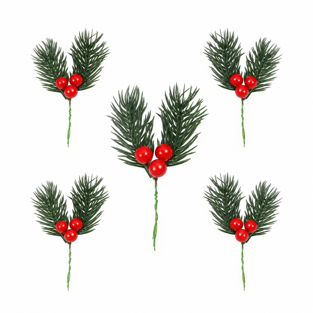 Cake Topper Mini Pine Needle & Berry 5 pack