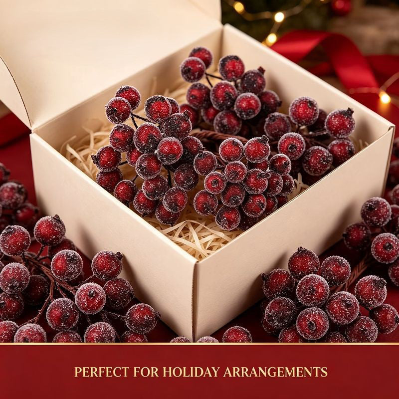 Artificial Frosted Berry Stems – Wine Red 20 Pack