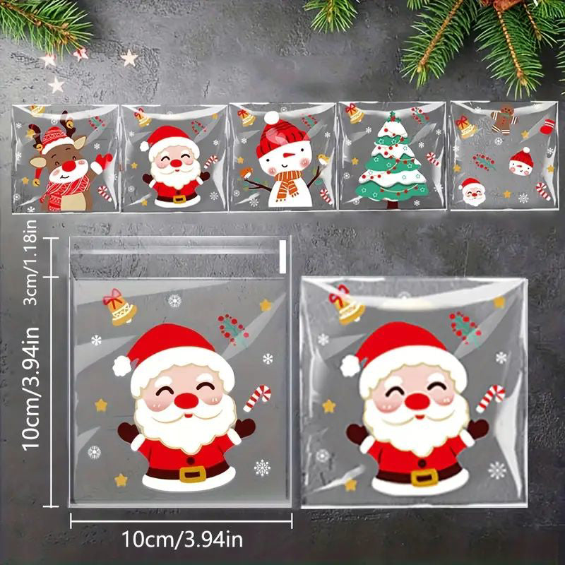 Christmas Cellophane Treat Bags Assorted Designs 100pcs