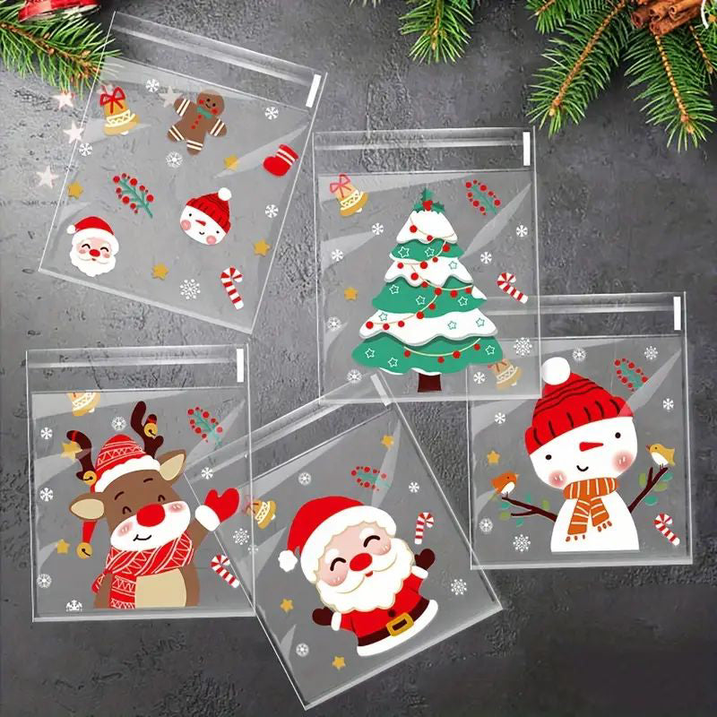 Christmas Cellophane Treat Bags Assorted Designs 100pcs