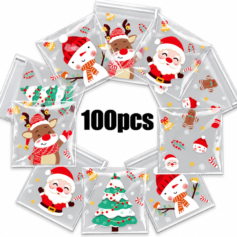 Christmas Cellophane Treat Bags Assorted Designs 100pcs