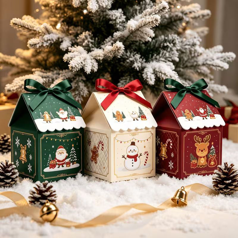 Christmas White House Treat Boxes – 8 x 8 x 13cm – 5 Pack