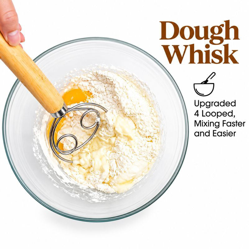 Danish Dough Whisk Wooden Handle 24cm