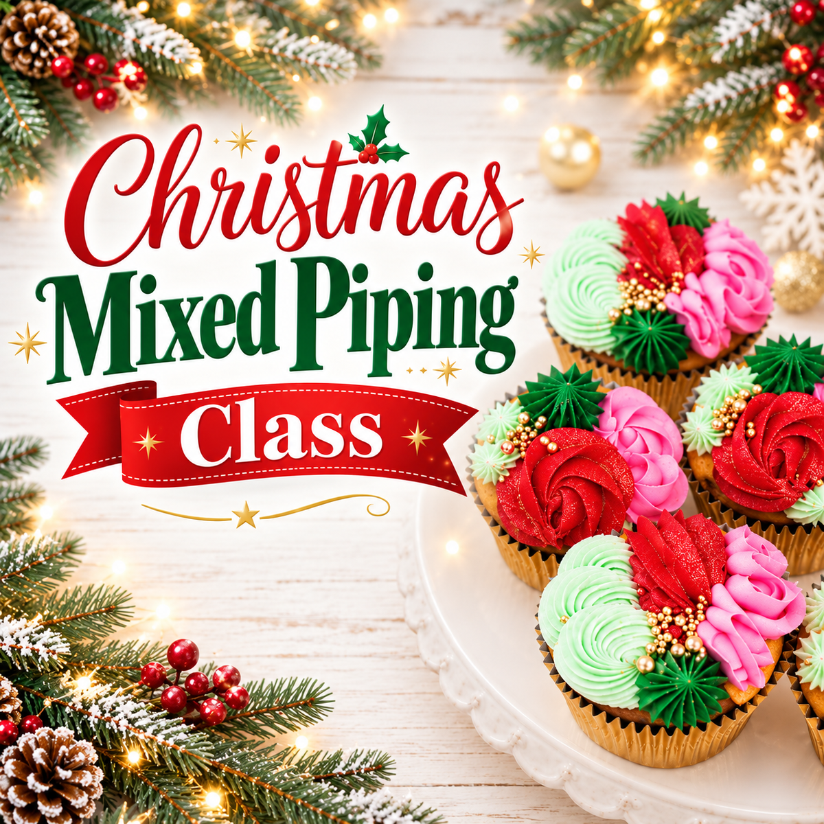 Christmas Mixed Piping Class (12 cupcakes) - Thursday 17th December