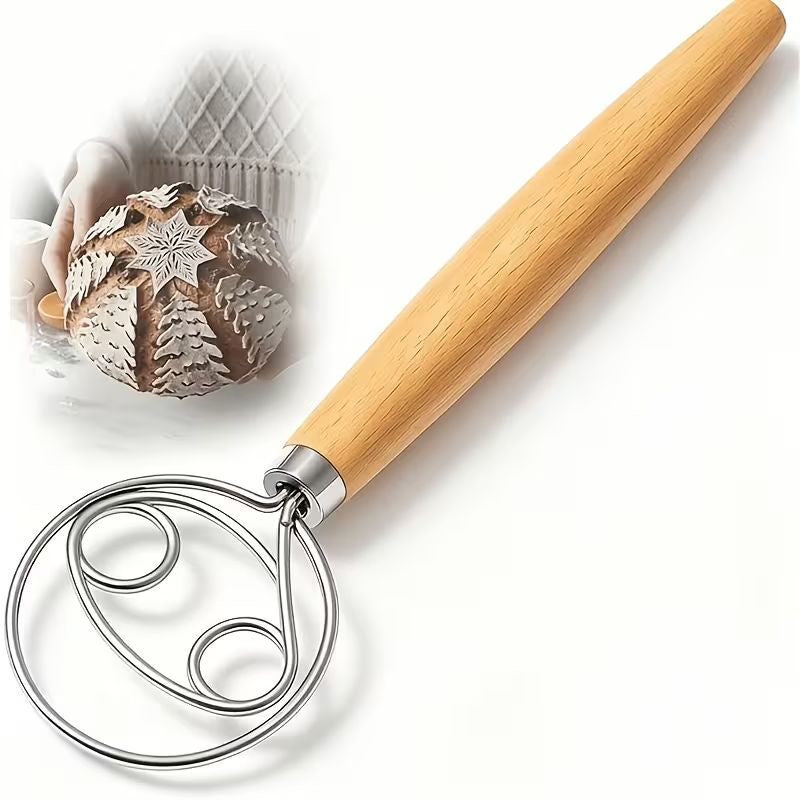 Danish Dough Whisk Wooden Handle 24cm