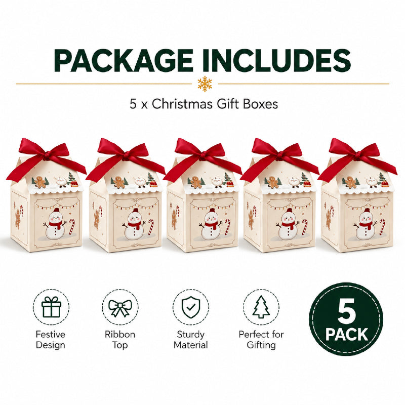 Christmas White House Treat Boxes – 8 x 8 x 13cm – 5 Pack