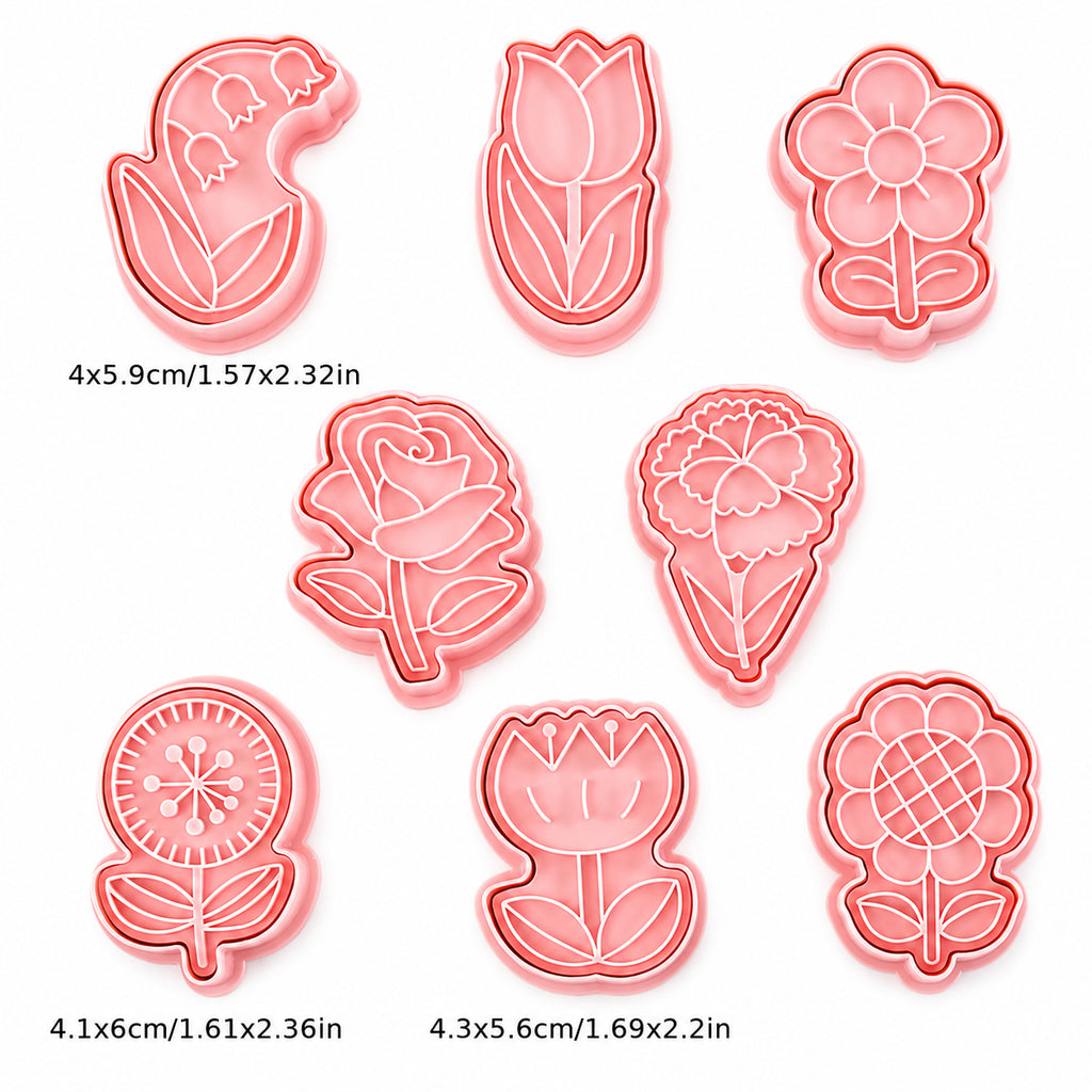 Floral Cookie Press Set 8 piece