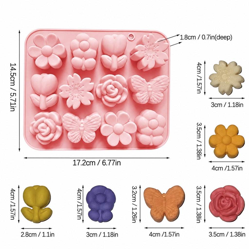 Flower & Butterfly Silicone Mould Large 12 Cavity