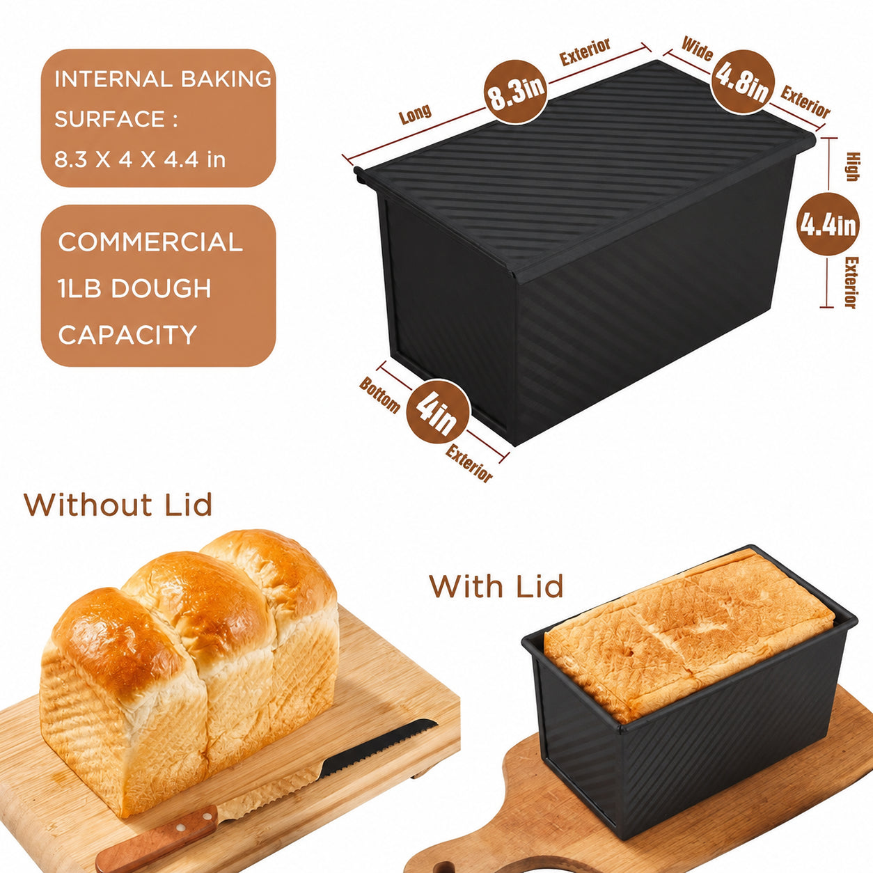 Non-Stick Bread Loaf Tin with Lid – 19.1 x 10.7 x 11cm