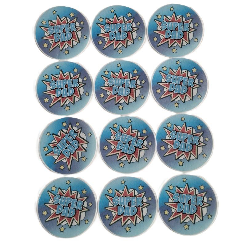 Cupcake Toppers - Edible Wafer Top - Super Dad 12pk